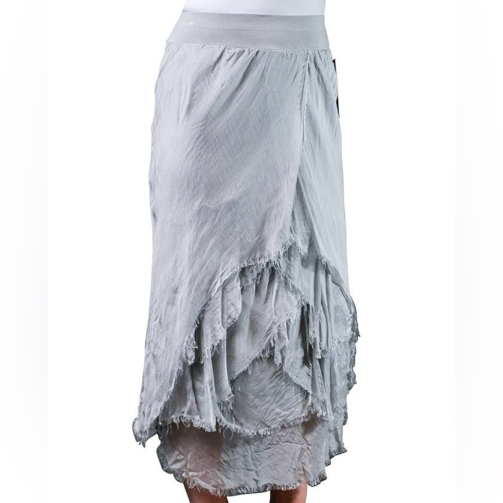 Italian boutique Anna Silk Cha cha Maxi Skirt Ruffle Sz Small in Pearl